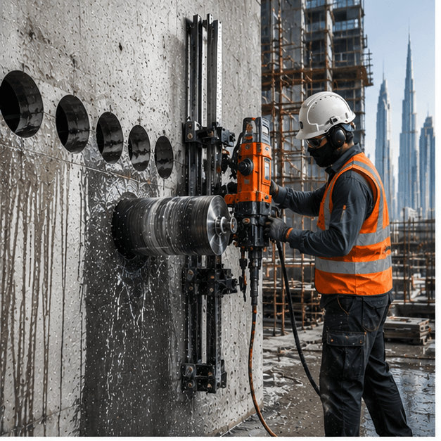 Core cutting drilling on a construction site