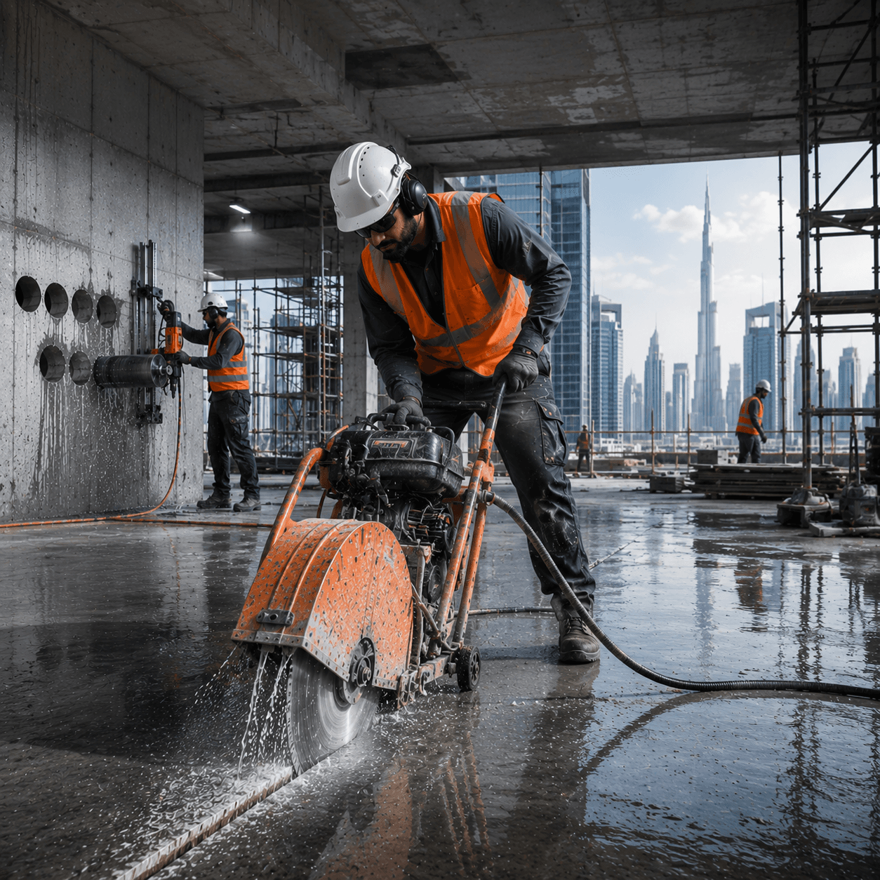 Concrete cutting team on a high-rise site in Dubai